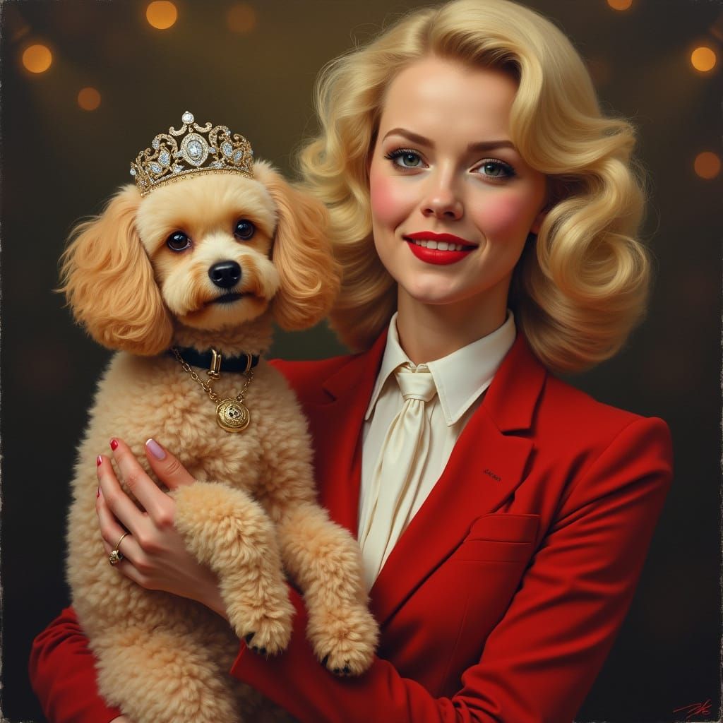 Miss America with Jeweled Poodle, Old Hollywood