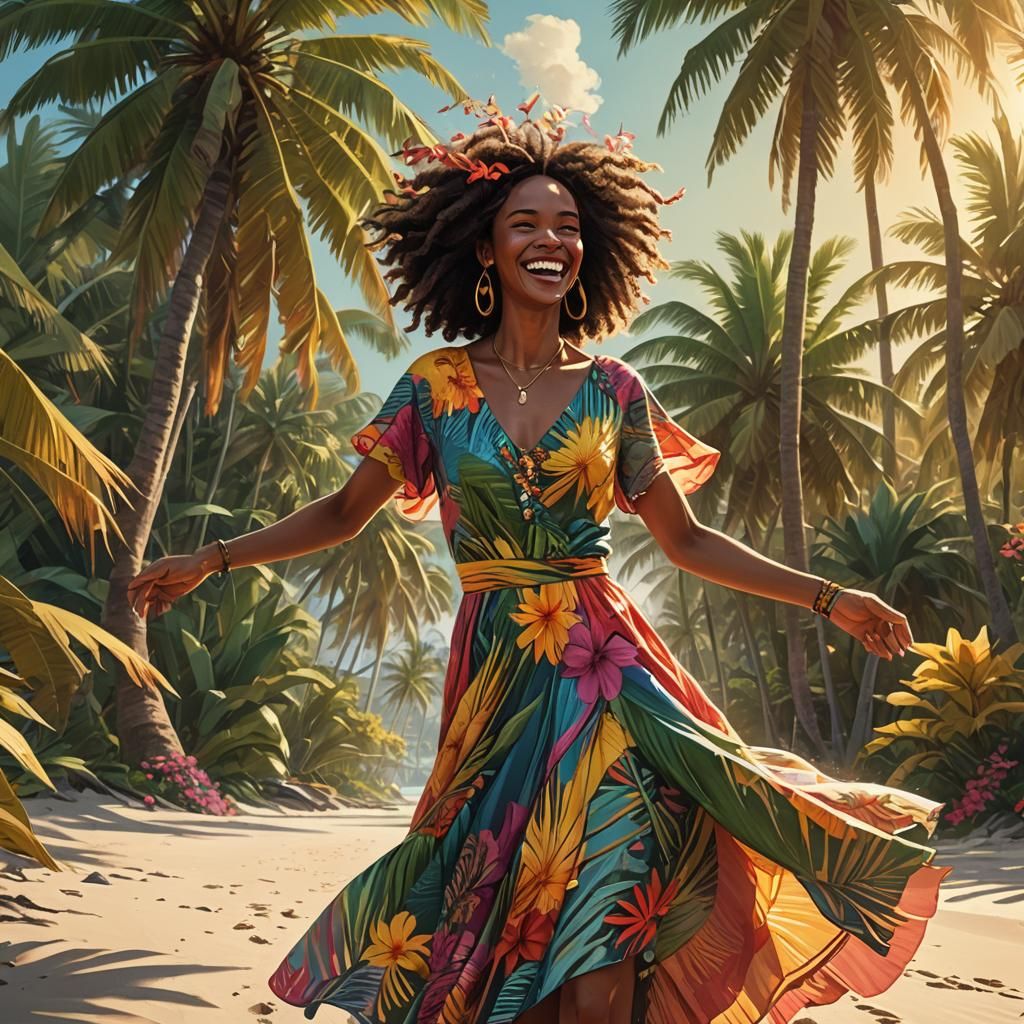 Caribbean Beach Dance: Vibrant Digital Matte Painting