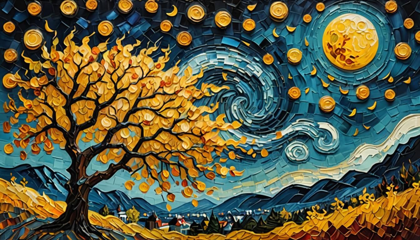 Autumnal Impasto Painting with Gothic Elements