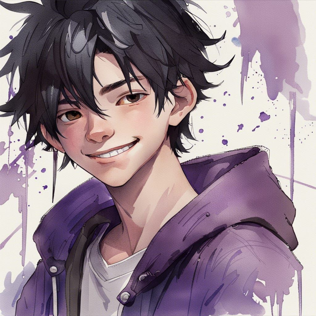 Teenage Boy Portrait in Watercolor and Sketch Style