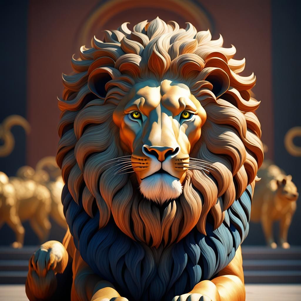 Surreal Lion in Erté Style with Cinematic Lighting