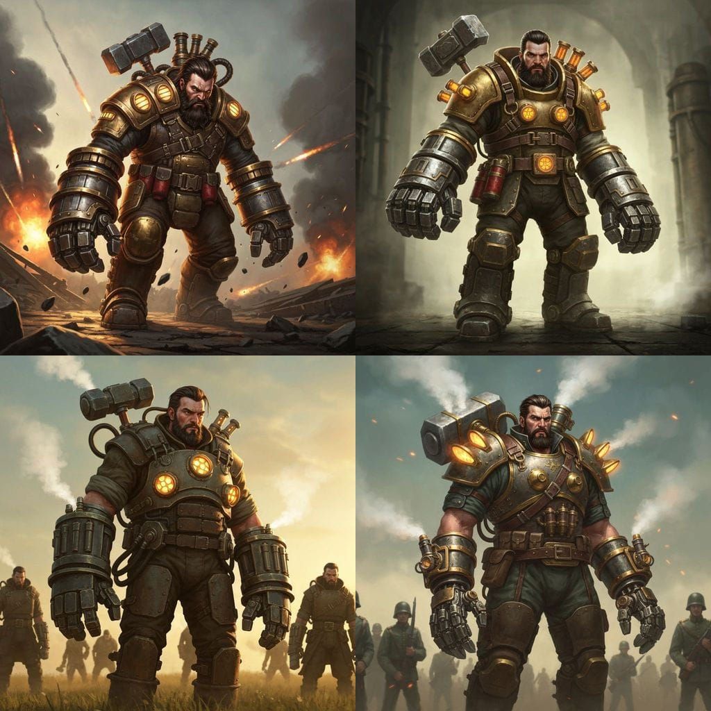 Steampunk Sapper in Exosuit with Steam Hammer