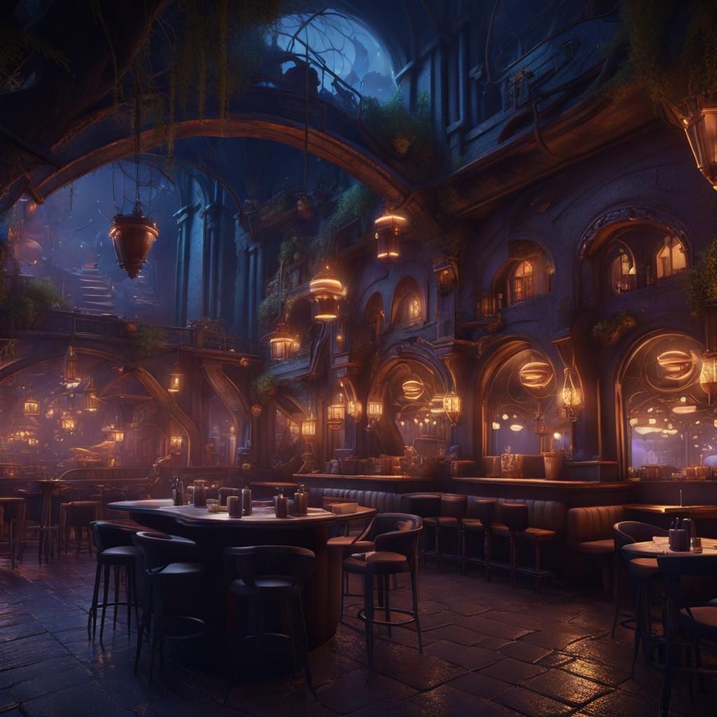 Fantastical Night Cafe in Detailed Matte Painting