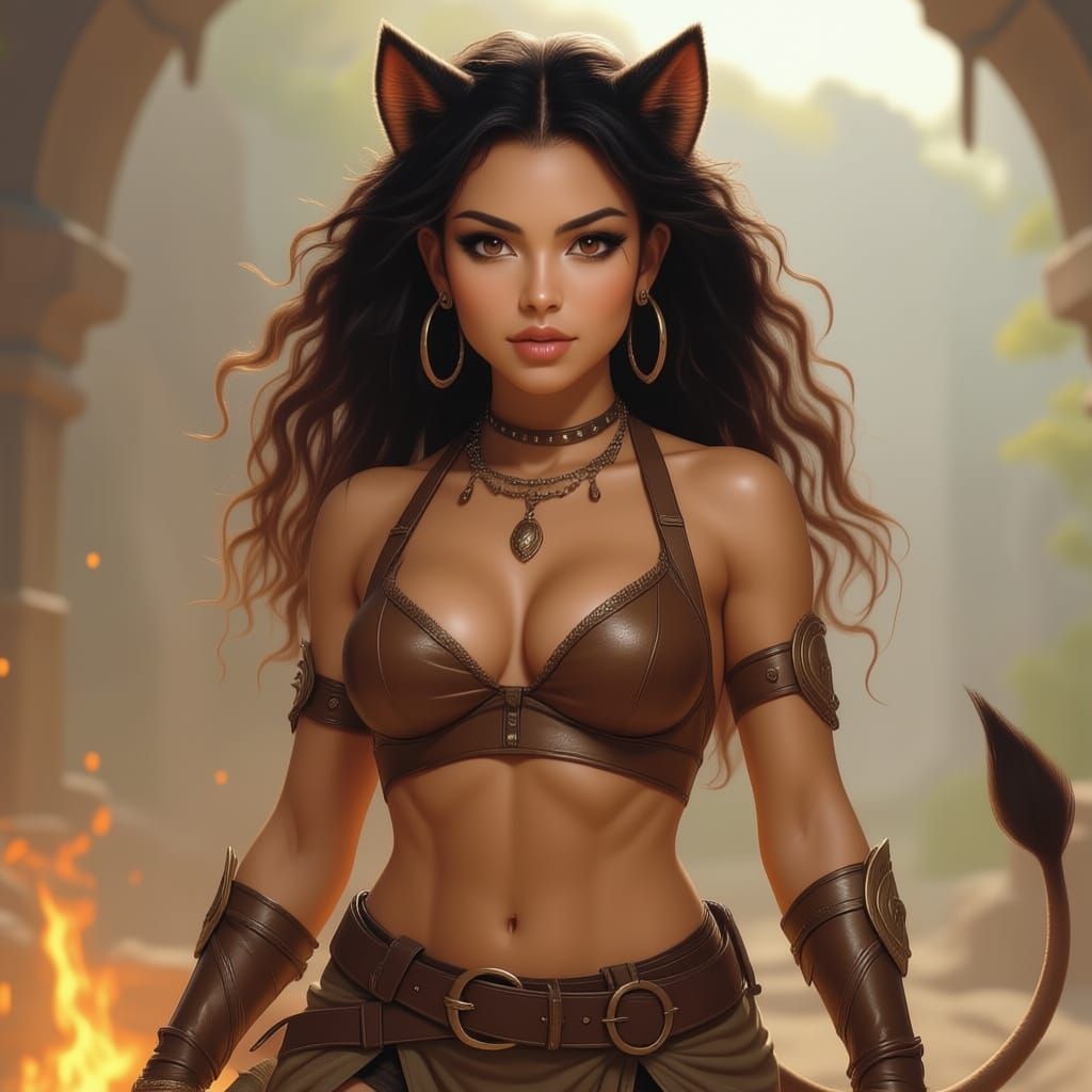 Lioness Huntress Nia: Fierce Beauty with Amber Eyes