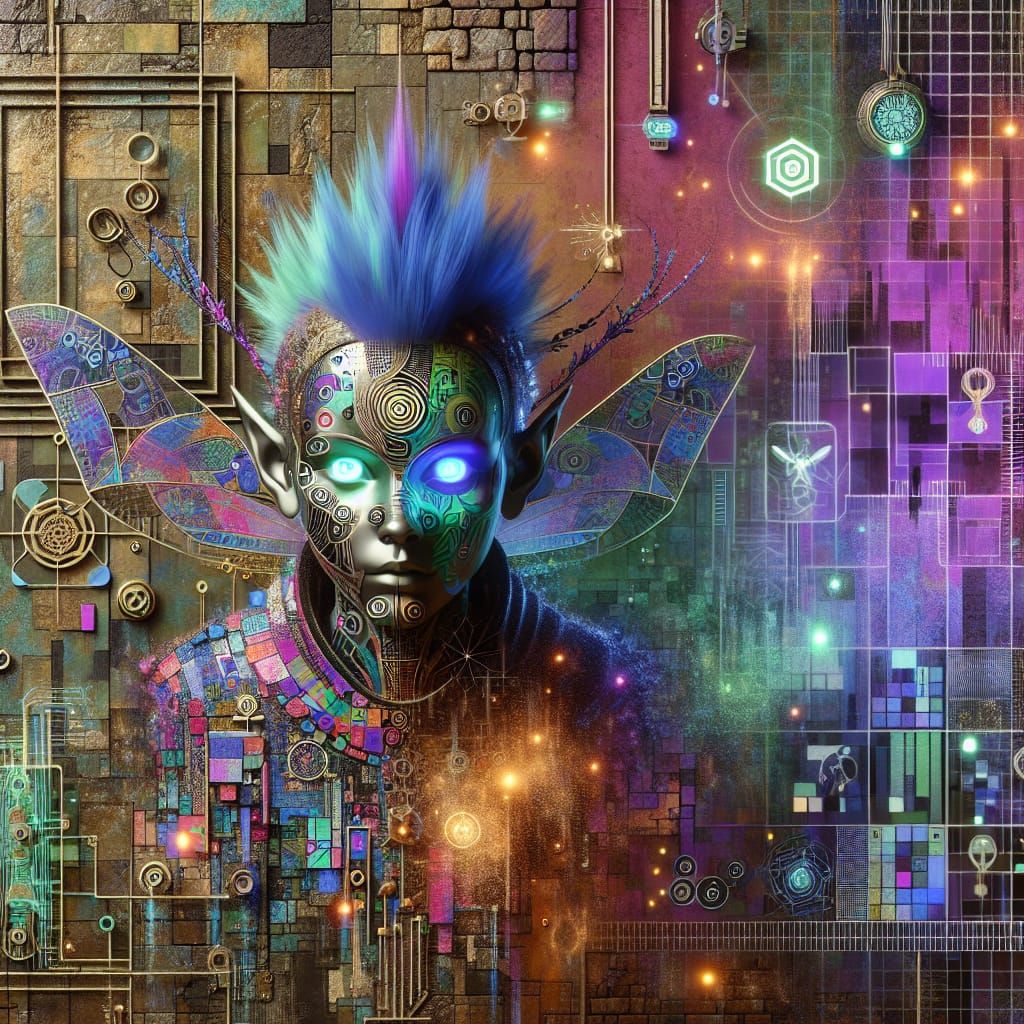 Punk Pixie Defying Gravity in Cyberpunk Cityscape