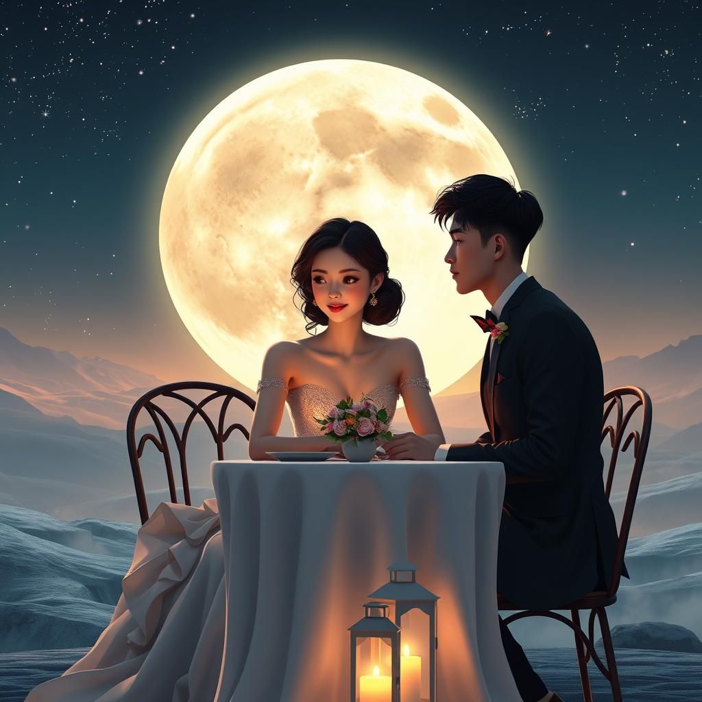 Romantic Moonlit Dinner: 3D Anime Art
