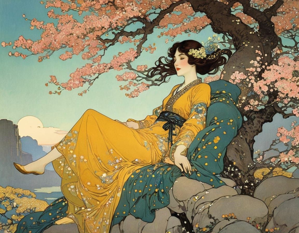 Enchanting Spring Siren in Whimsical Watercolor Style