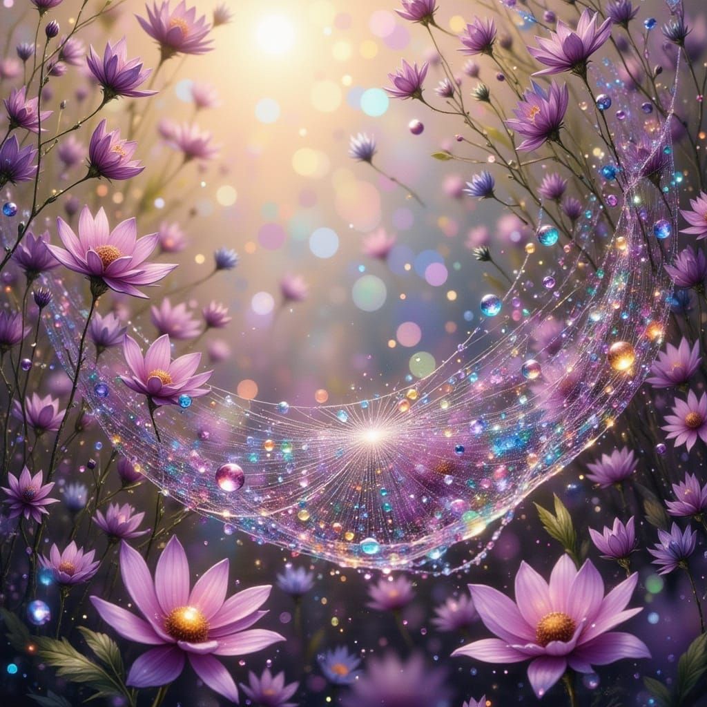 Glistening Spiderweb in Impressionistic Painterly Style