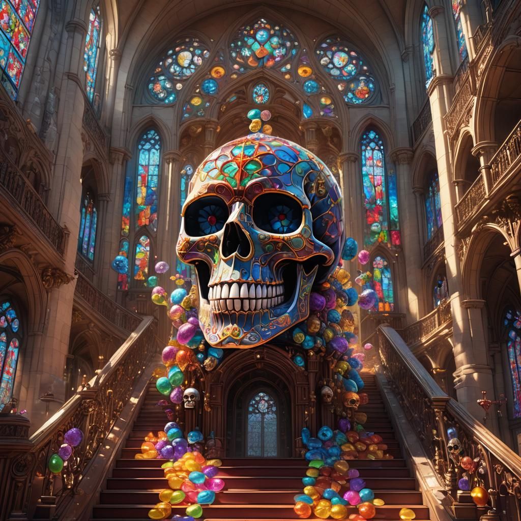 Candy Skull in Ornate Baroque Megachurch