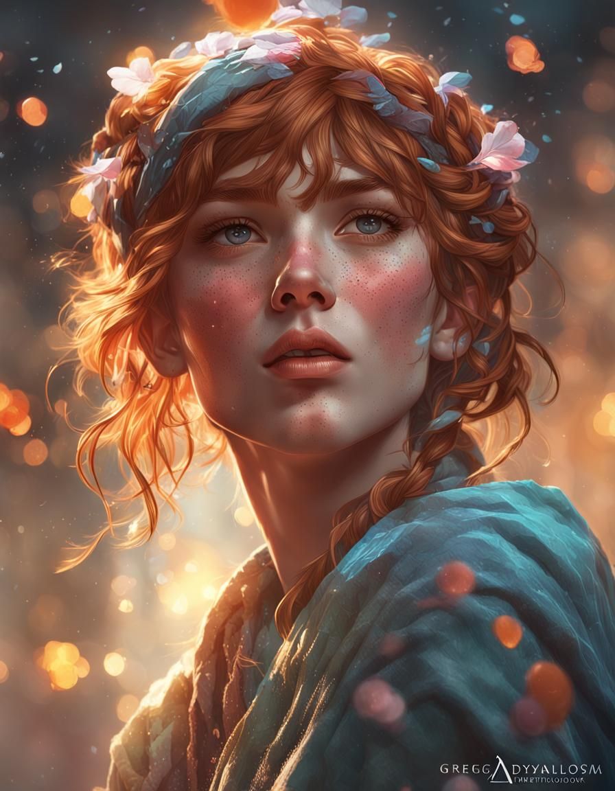 Freckled Beauty Blowing Kiss: Hyperrealistic Portrait