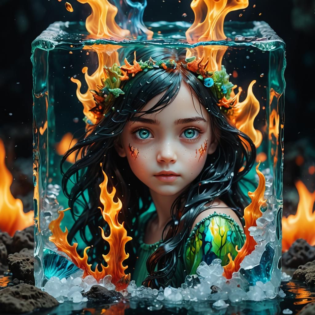 Underwater Fire Fairy Trapped in Ice