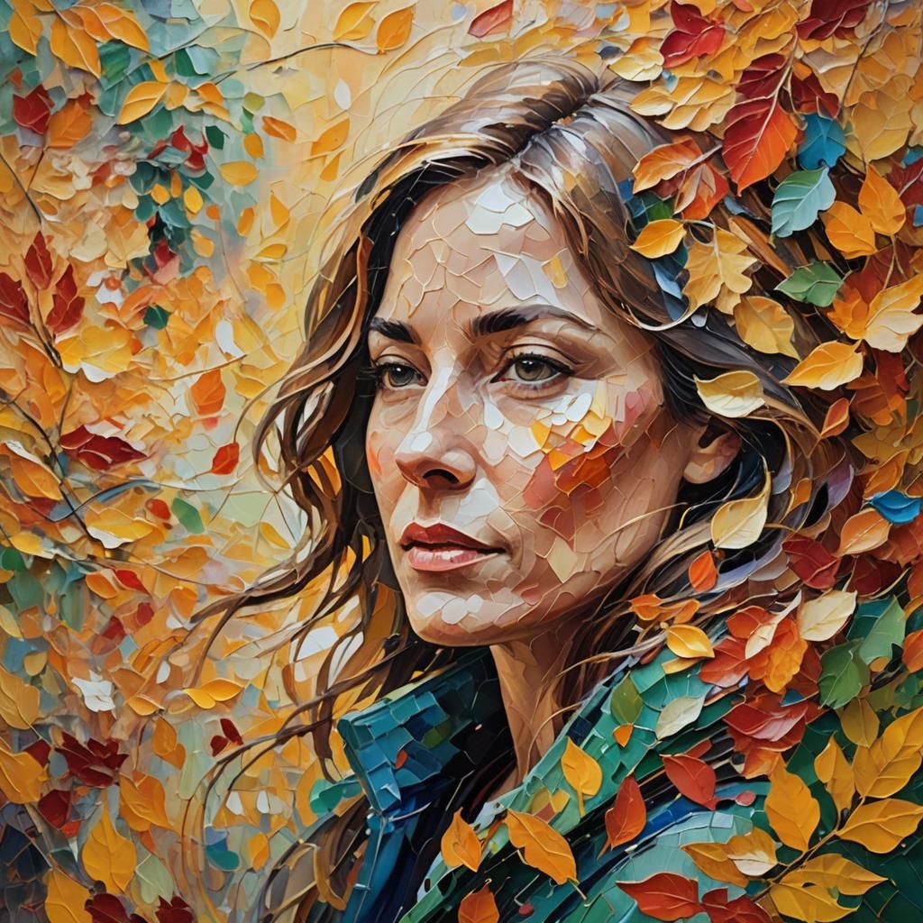 Abstract Woman in Four Seasons Impasto Painting