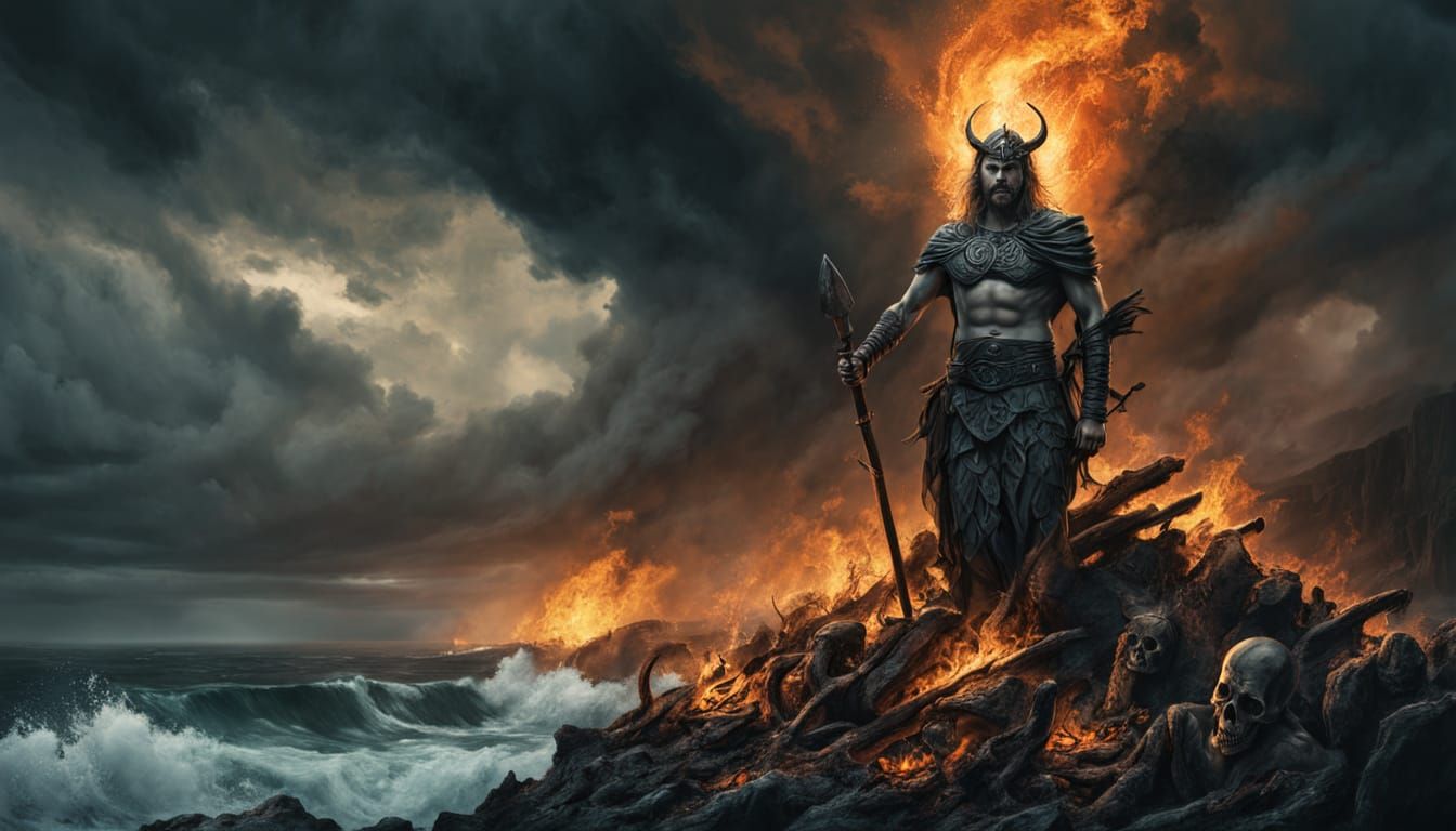 Celtic Warrior Funeral Pyre: Dark Fantasy Art