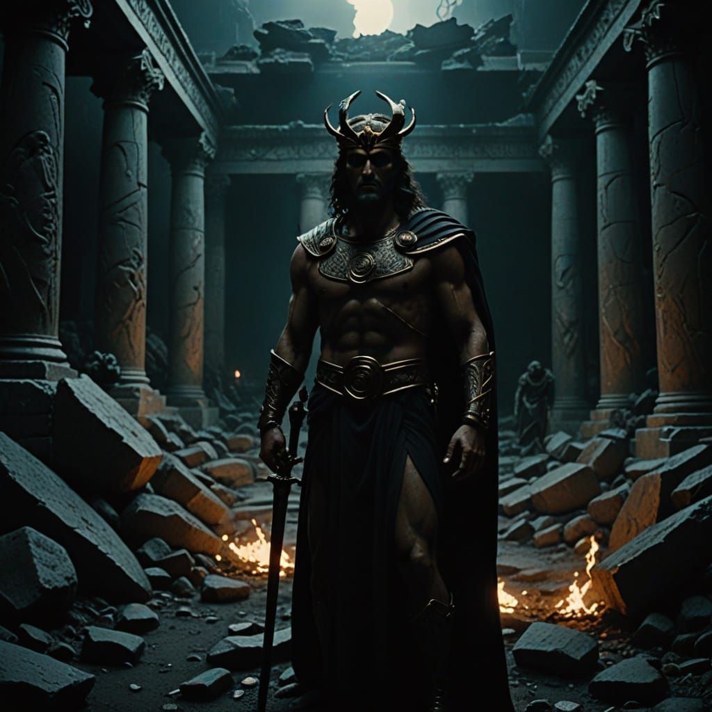 Ethereal Thanatos, Greek God of Death, in Cinematic Darkness