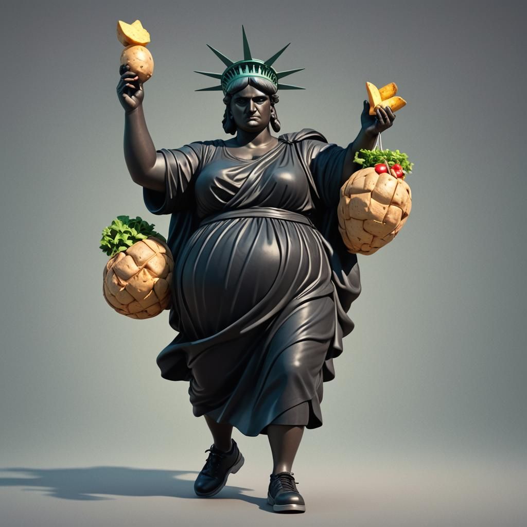 Overweight Liberty Roller Skates with Potatoes: Pixar Style