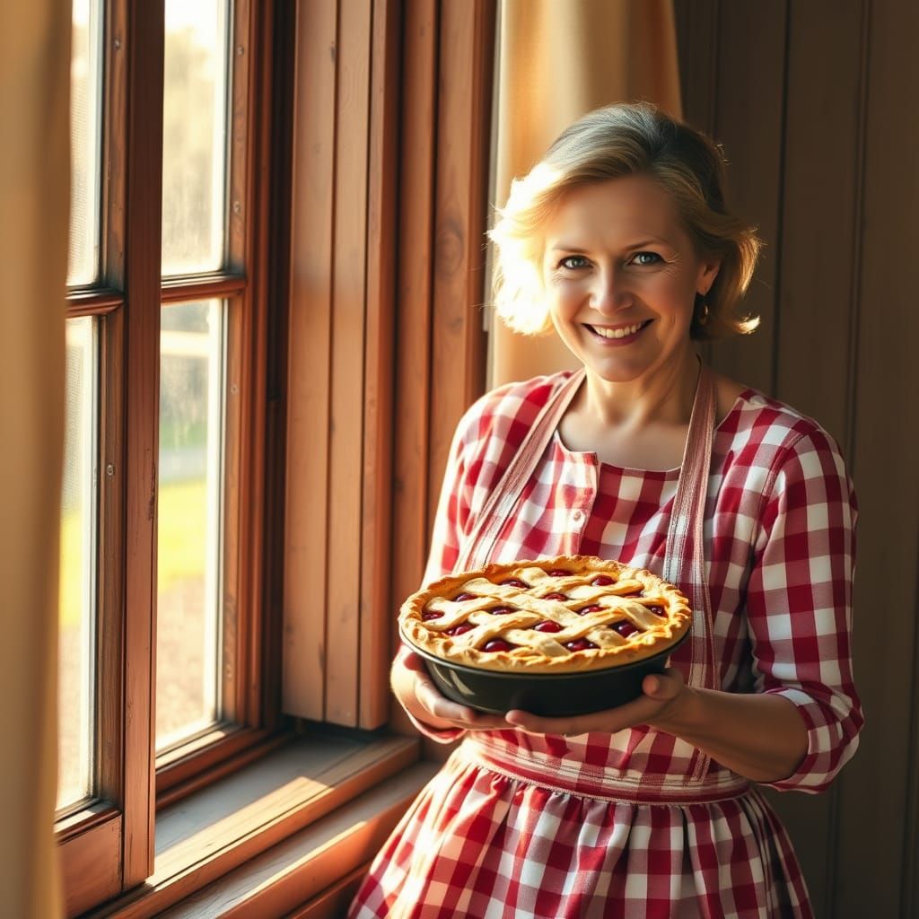 Warm Country Mom Bakes Cherry Pie in Golden Afternoon Light