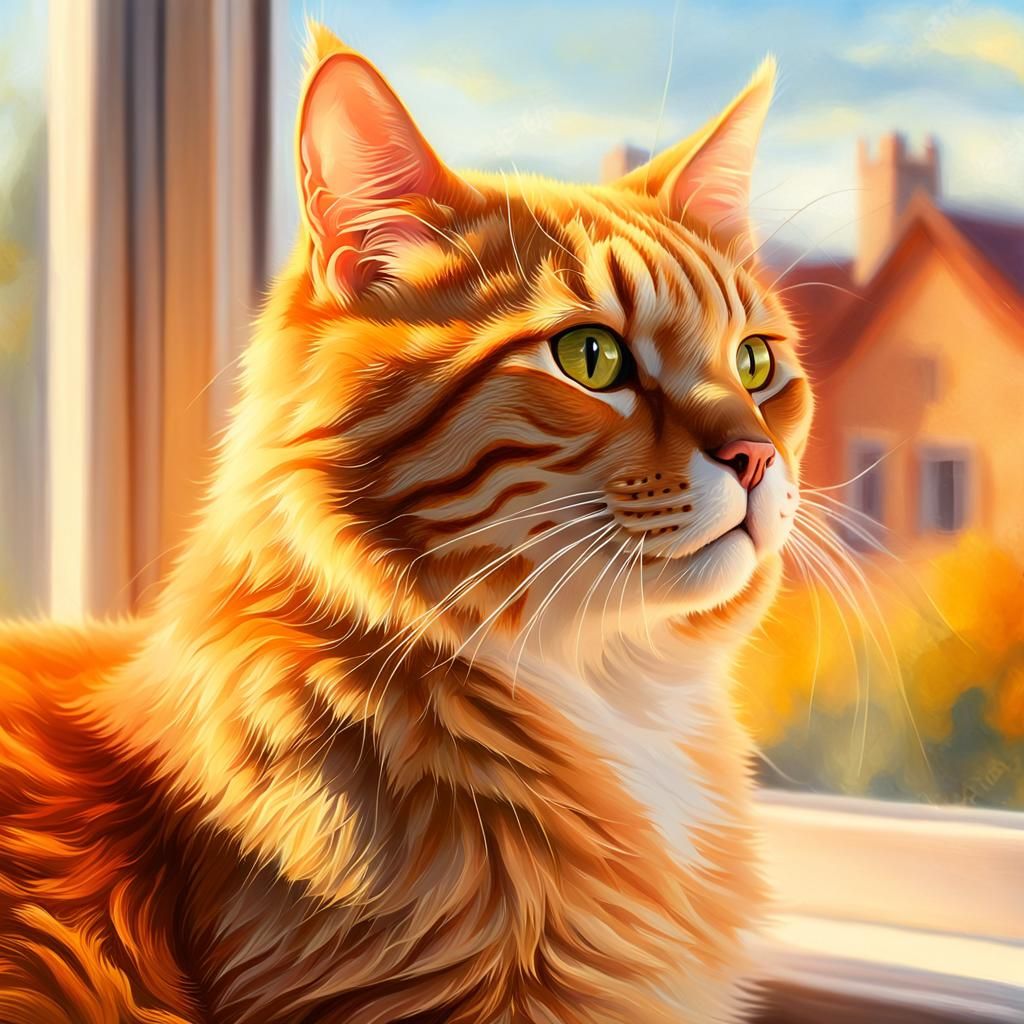 Ginger Cat Portrait in Oil Painting Style