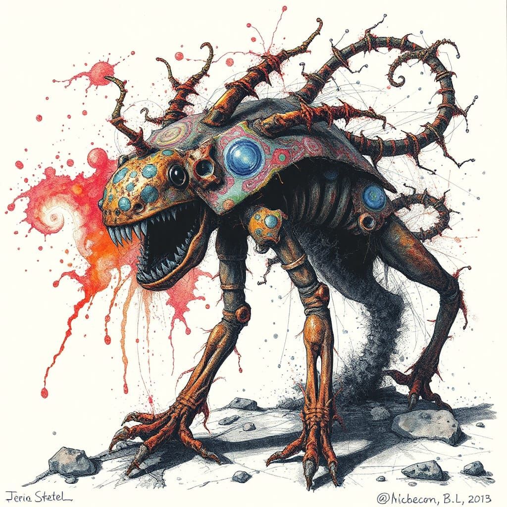 Hyperdetailed Psychedelic Surrealist Creature in Colored Ink
