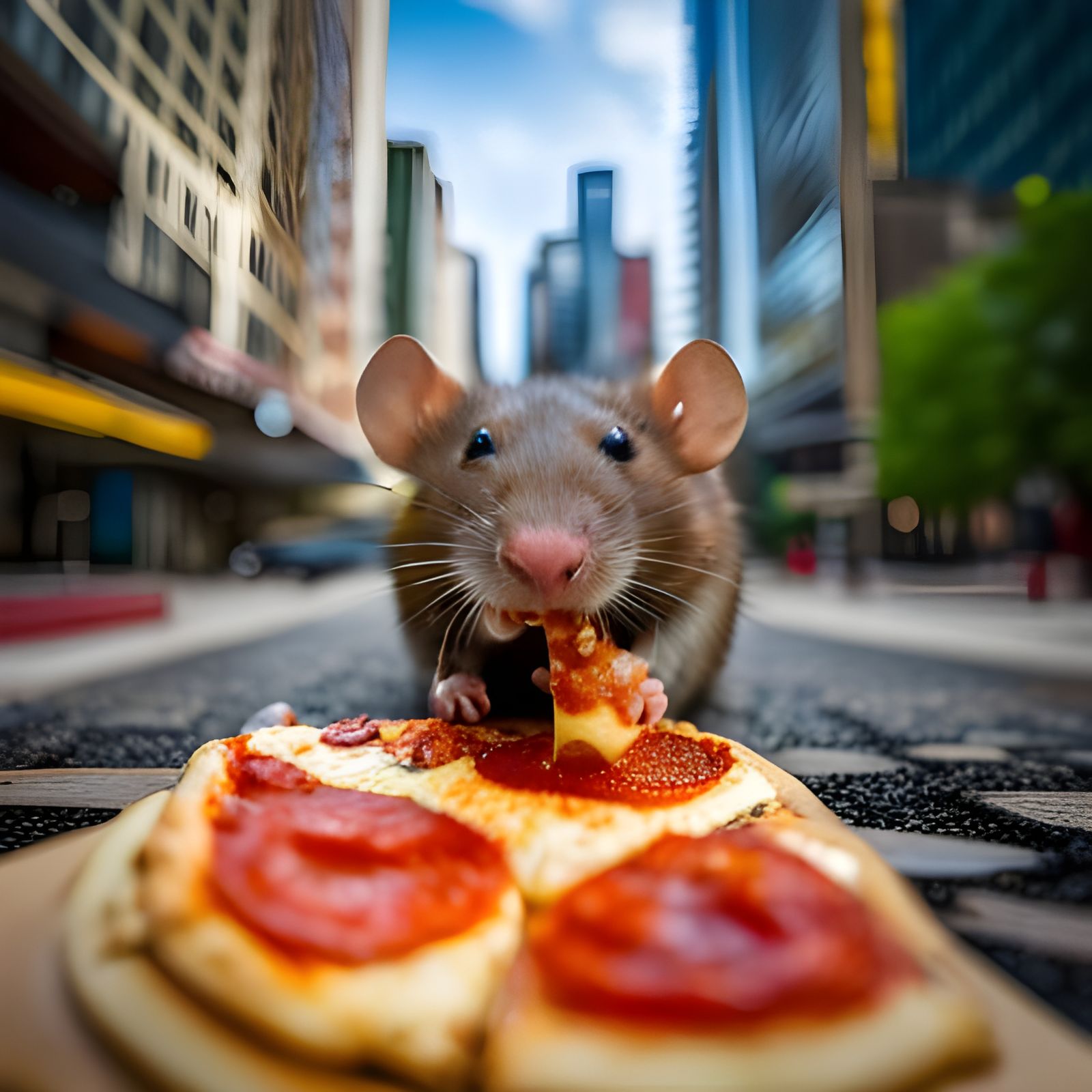 Rat Enjoying Pizza in Downtown Gutter: DSLR Macro Photo