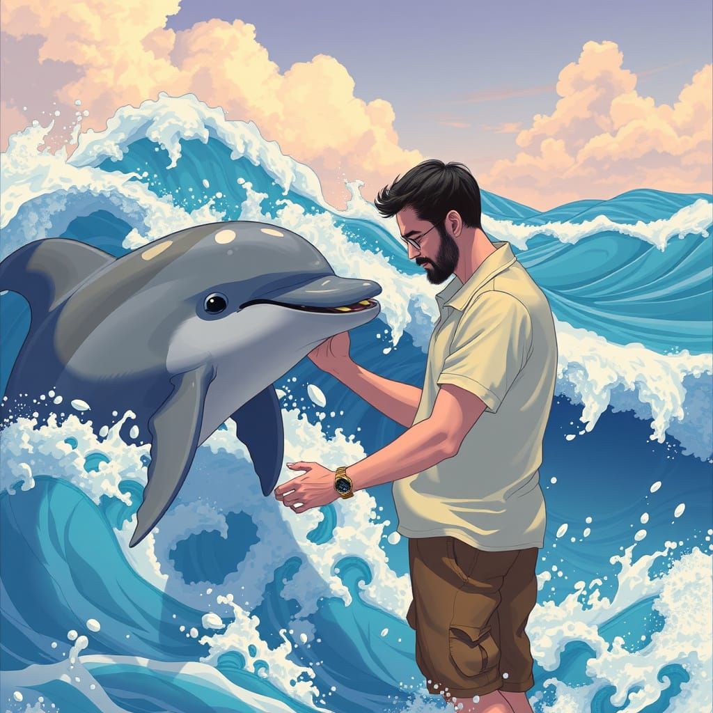 Man and Dolphin in Dreamy Digital Art