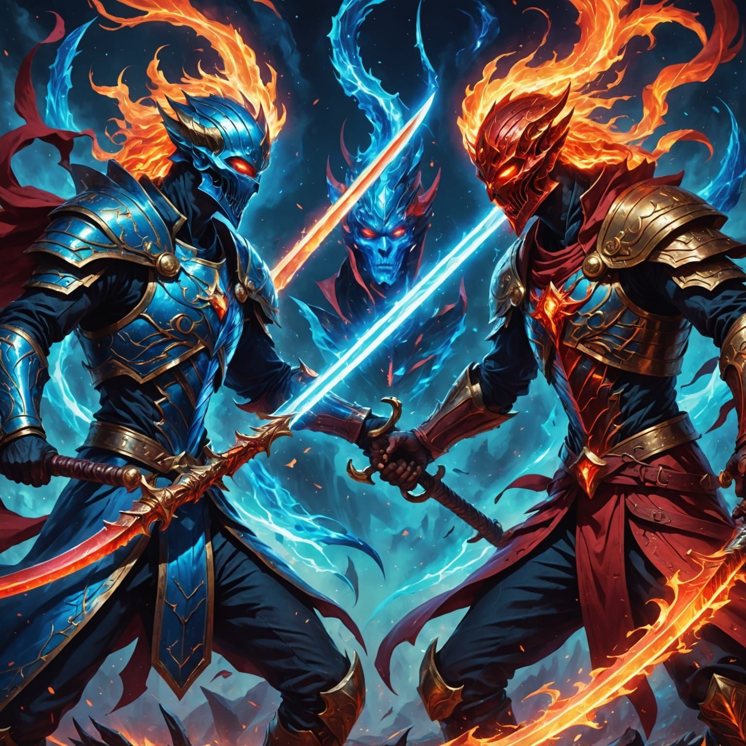 Epic Battle of Two Teenage Warriors in Cosmic Astral Style