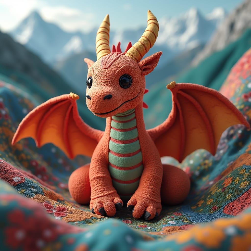 Luxurious Fantasy Dragon Amidst Quilted Mountains