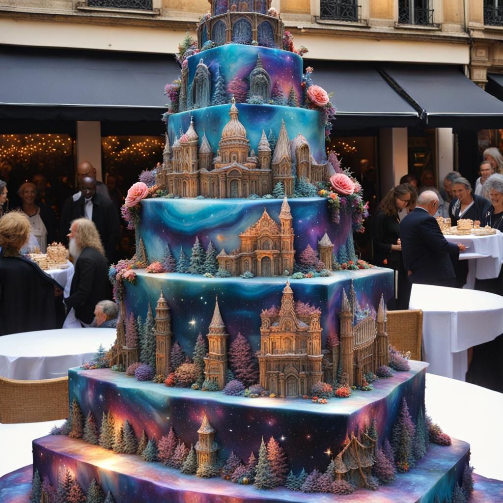 Giant Galaxy Cake on Display, Culinary Masterpiece