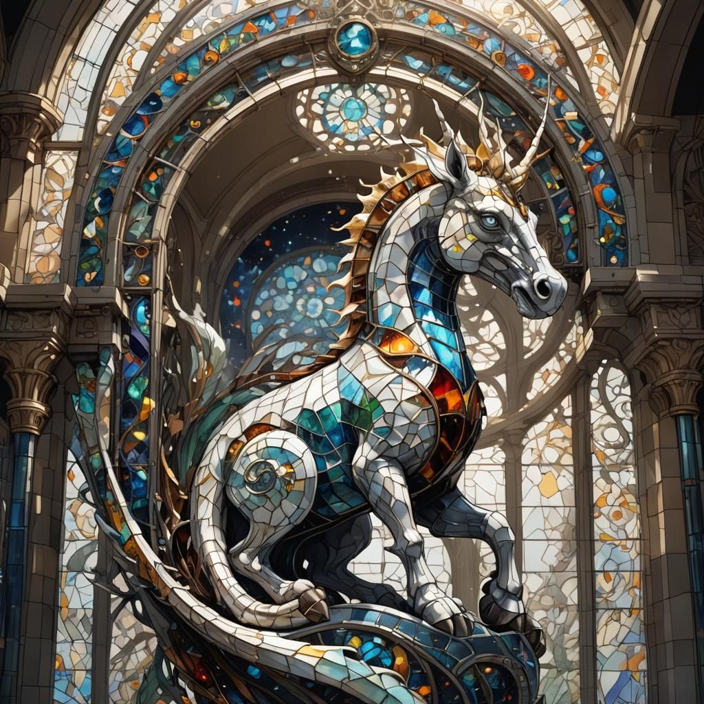 Stained Glass Hippocampus Against Forged Arch