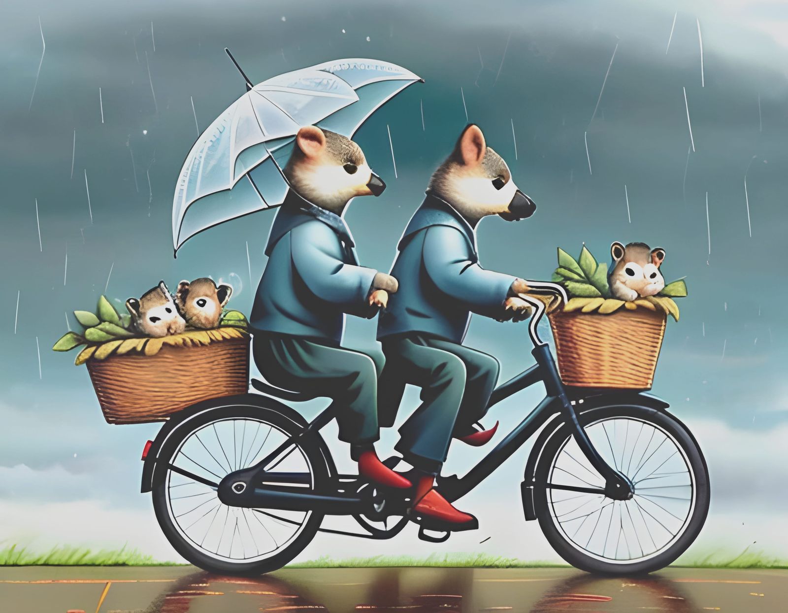 Whimsical Tandem Bike Ride Illustration
