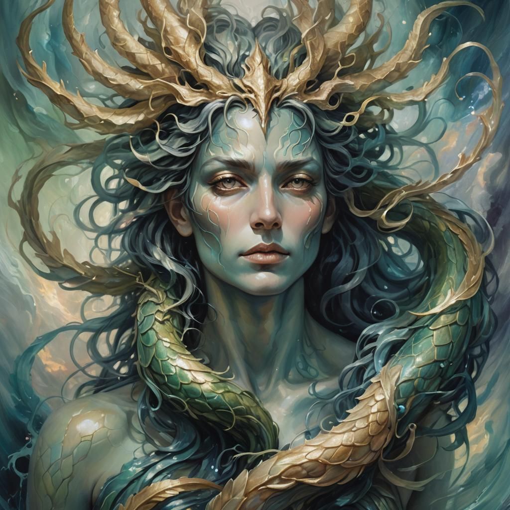 Tritonox: Serpentine Deity of Metamorphosis in Baroque Style