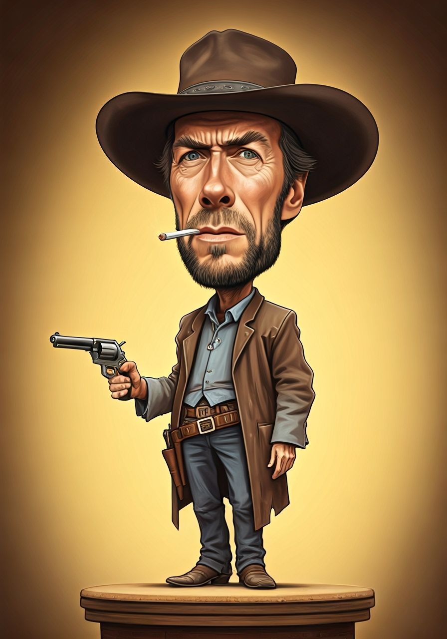 Clint Eastwood Caricature Sketch with Colt .45