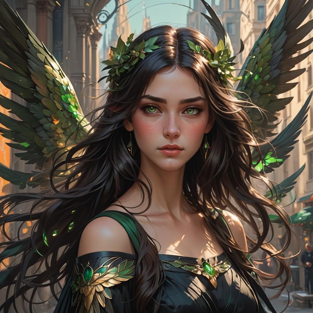 Winged Girl Portrait in Hyperdetailed Digital Art Style