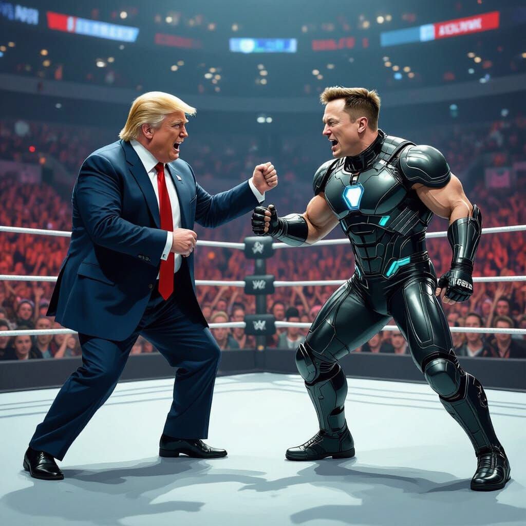 Wrestling Match Illustration in a Futuristic Style