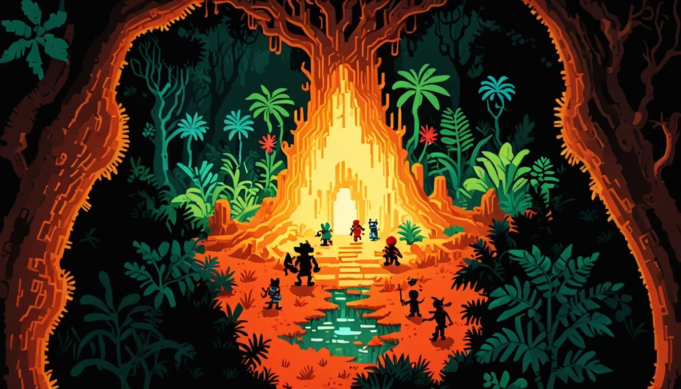 Pixel Art Jungle Mystery with Aztec Gods