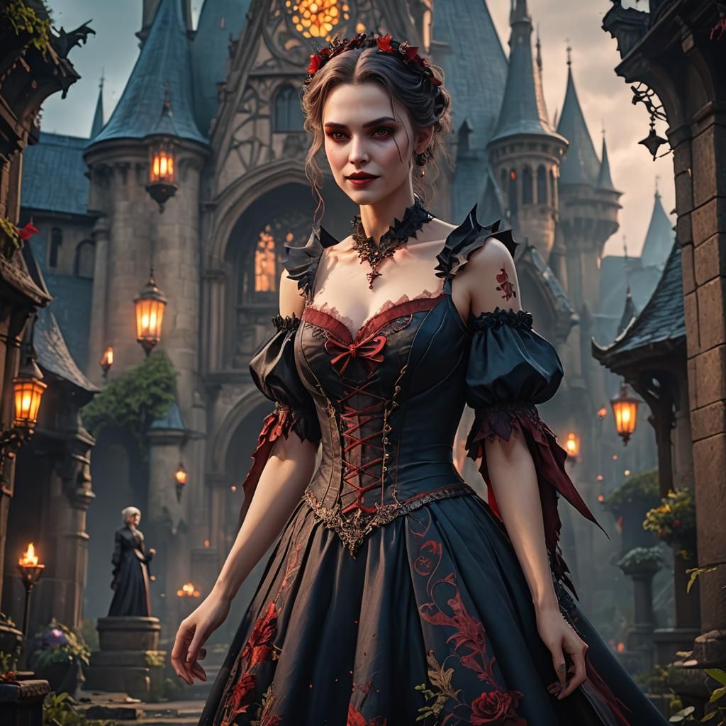 Happy Vampire Girl in Detailed Fantasy Art