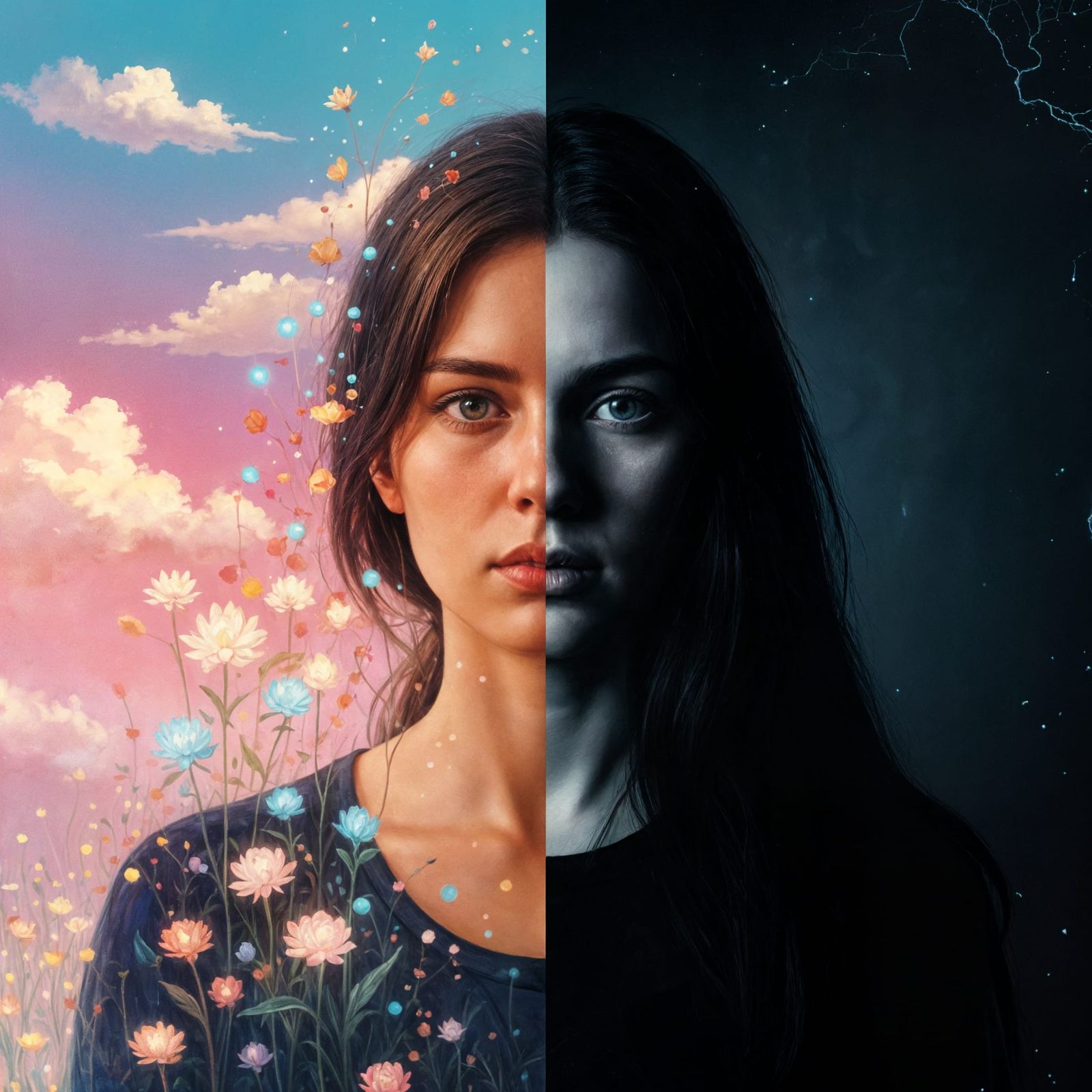 Split Portrait: Dreamlike Fantasy and Dark Conspiracy