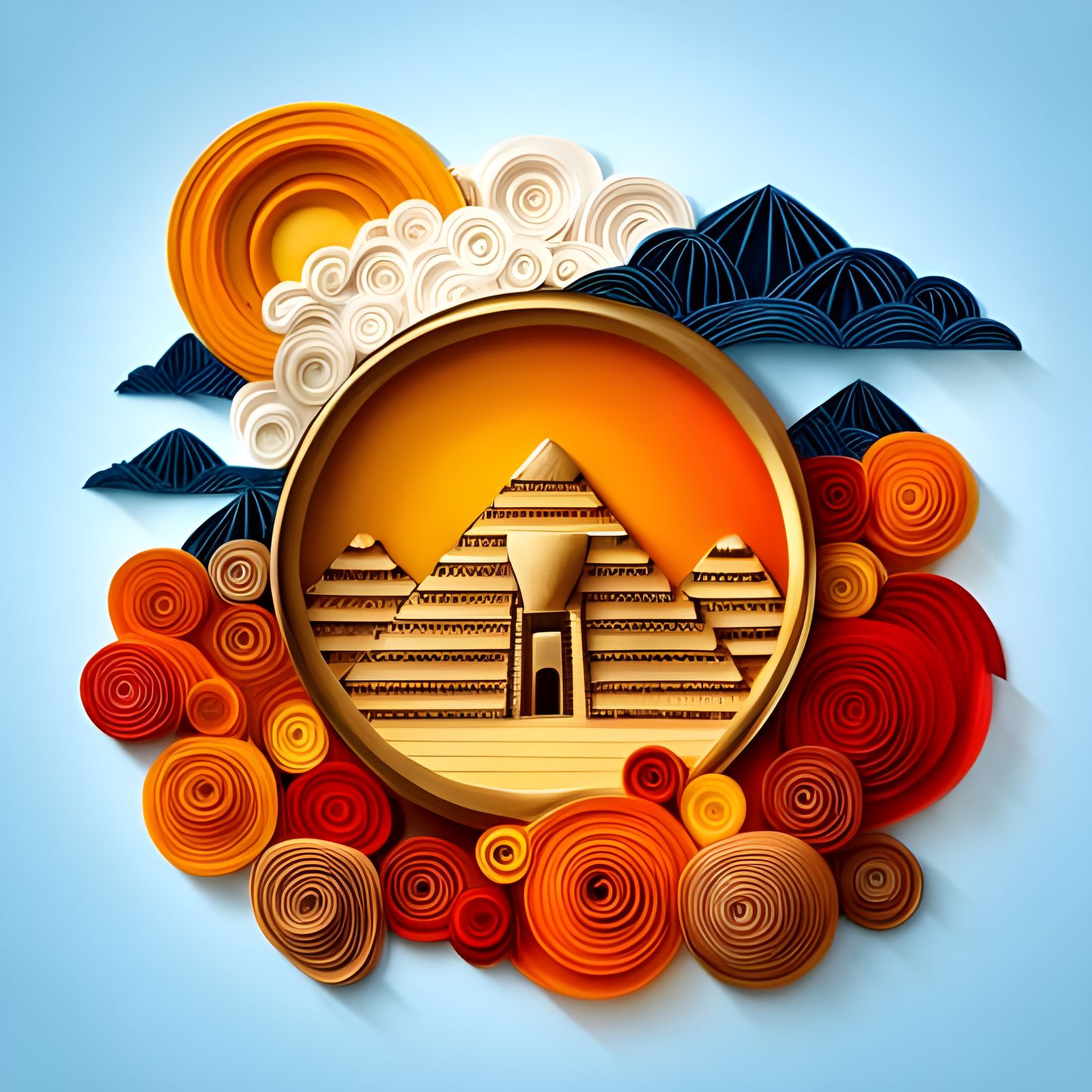 Paper Quilling Sunset Over Egyptian Pyramid