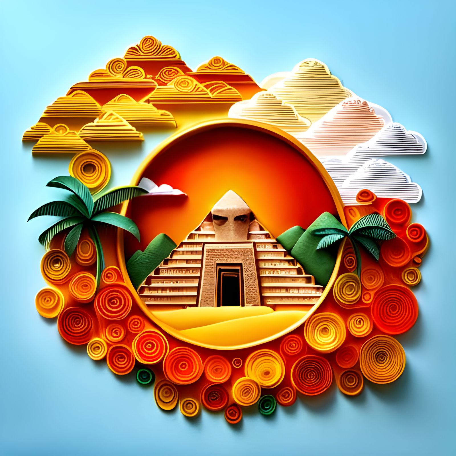 Paper Quilling Sunset Over Ancient Egyptian Ruins