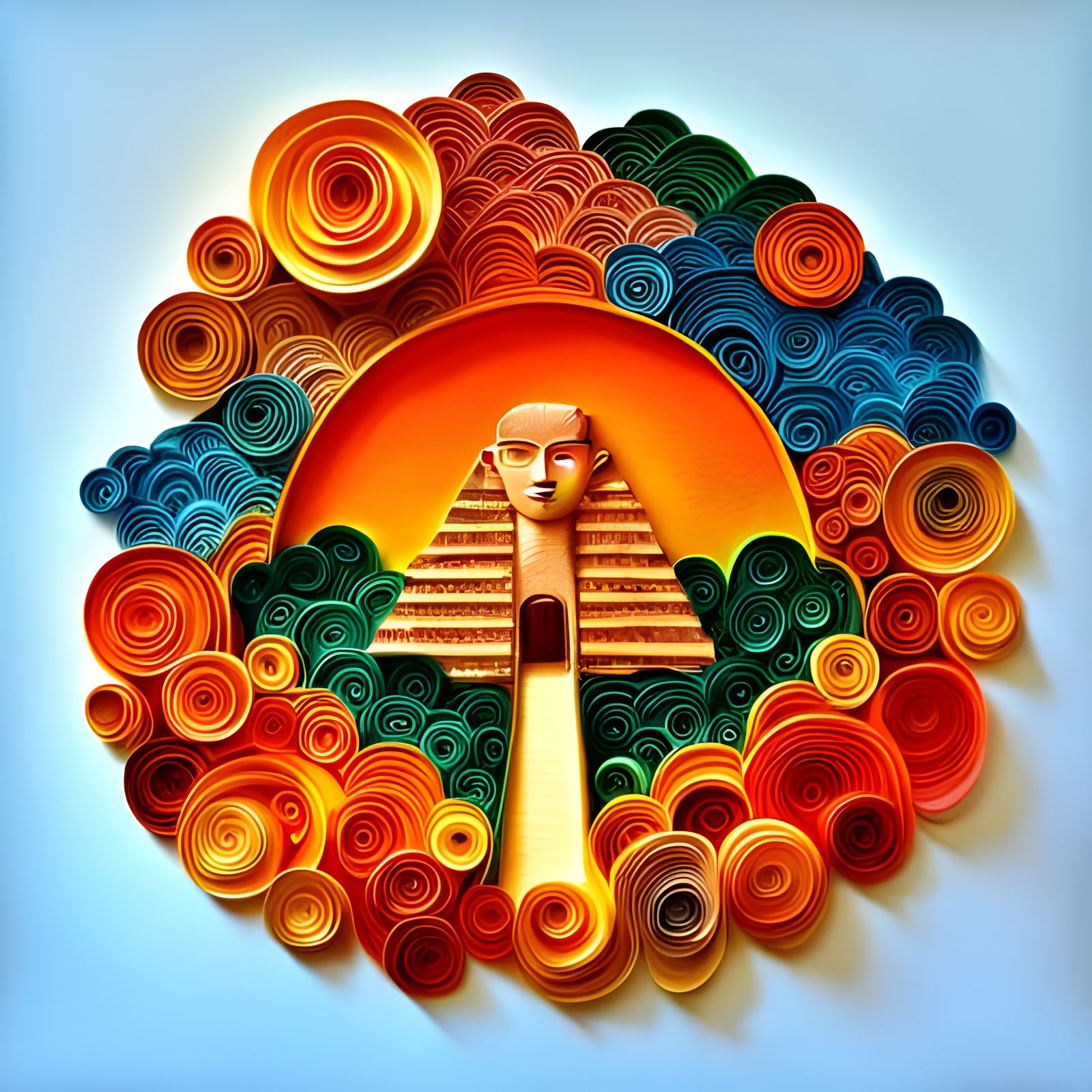 Egyptian Sphinx Sunset in Paper Quilling Illustration