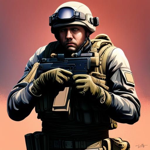 Navy Seal with MK47 Hyperrealistic Splash Art