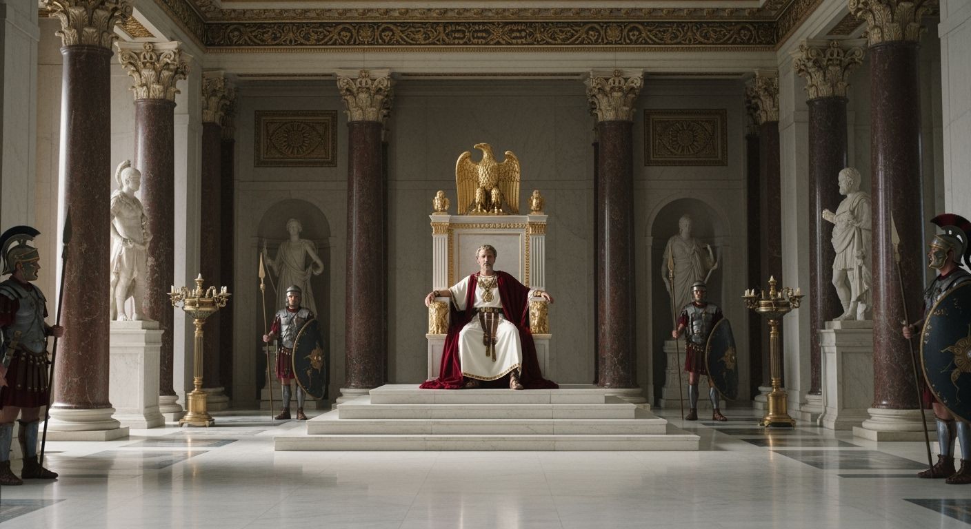Majestic Emperor in Roman Palace Throne Room