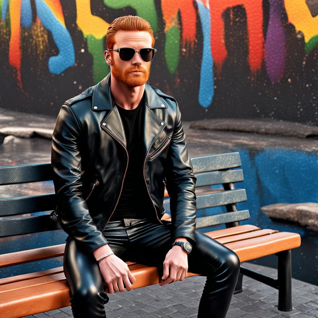Cool Ginger Guy in Leather: Hyperrealistic Image