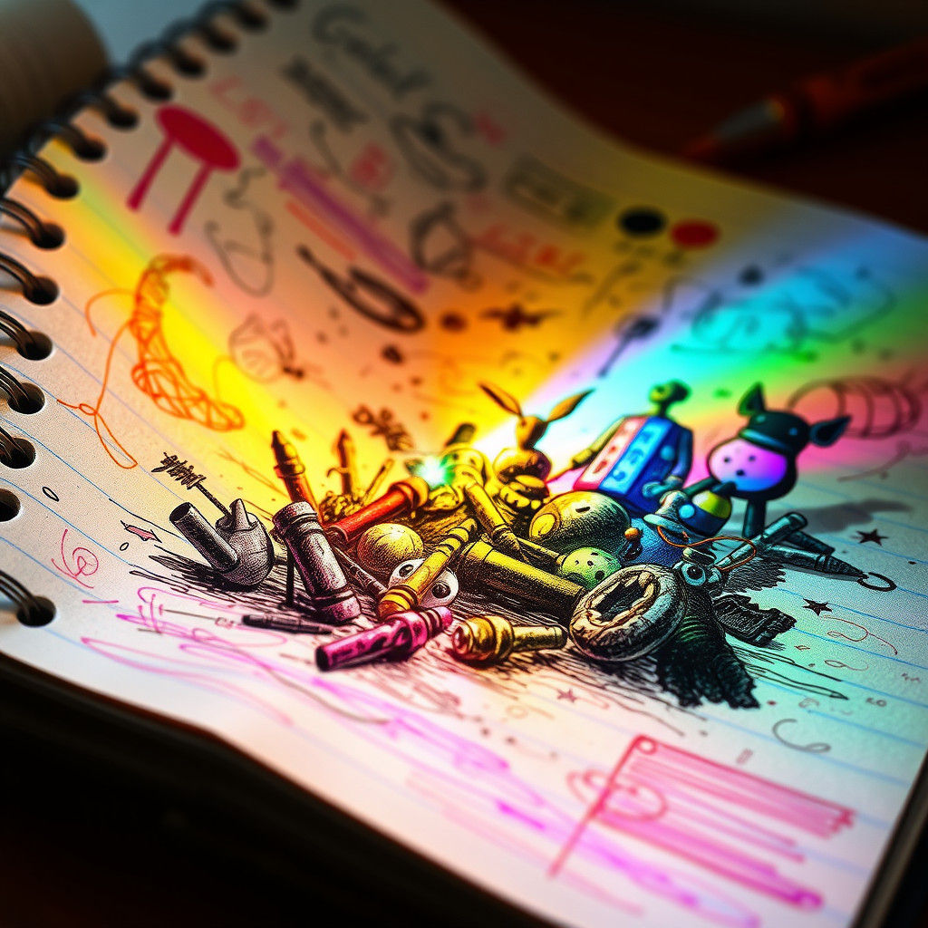 Whimsical Child's Imagination in Dreamlike Crayon Drawing