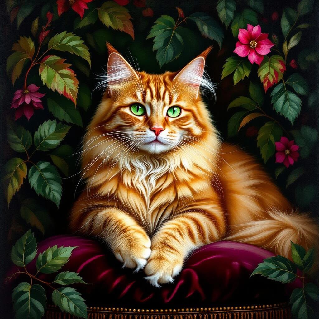 Regal Ginger Cat in Lush Medieval Setting