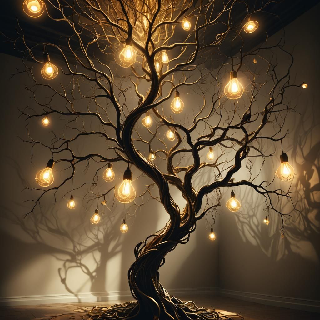 Glowing Tree Lamp in Surreal Digital Art