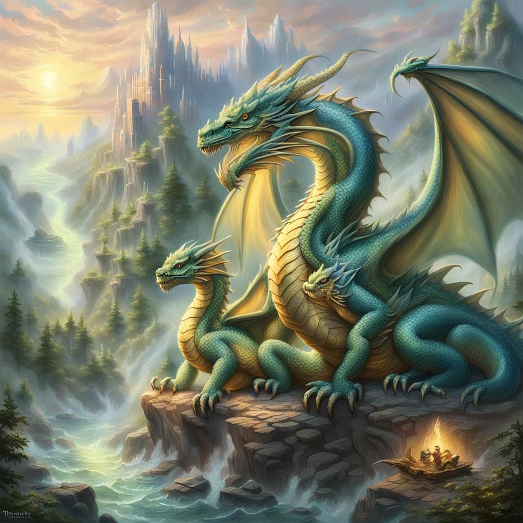 Dragon Mother Protecting Her Young: Ethereal Fantasy
