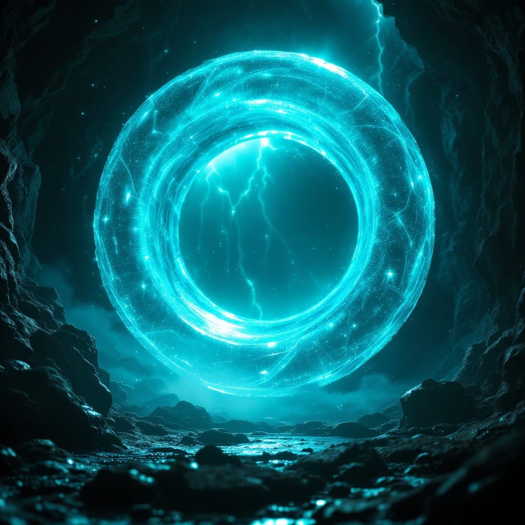 Ethereal Blue-Green Portal with Cinematic Lighting