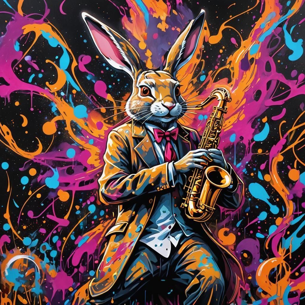 High Fantasy Jazz Rabbit in Graffiti Art Style