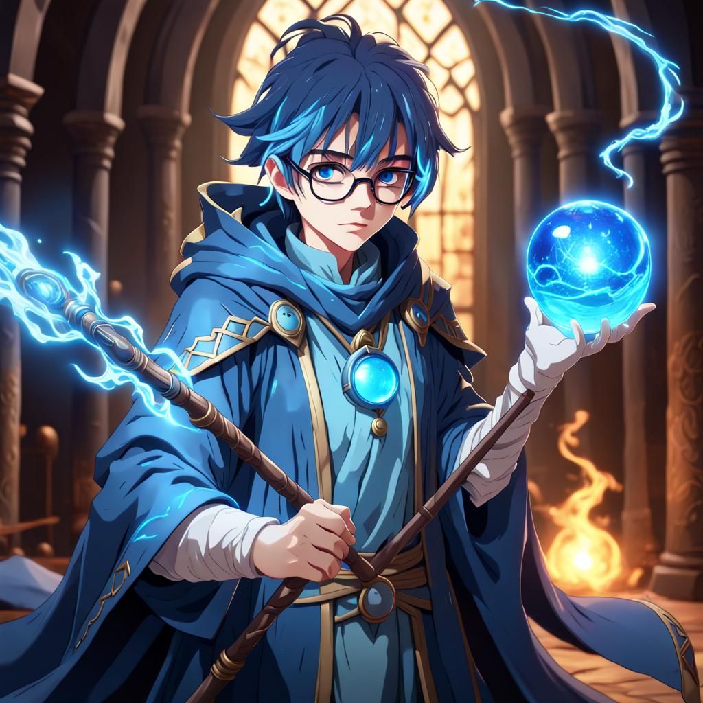 Anime Mage with Glowing Orb Staff in 8K