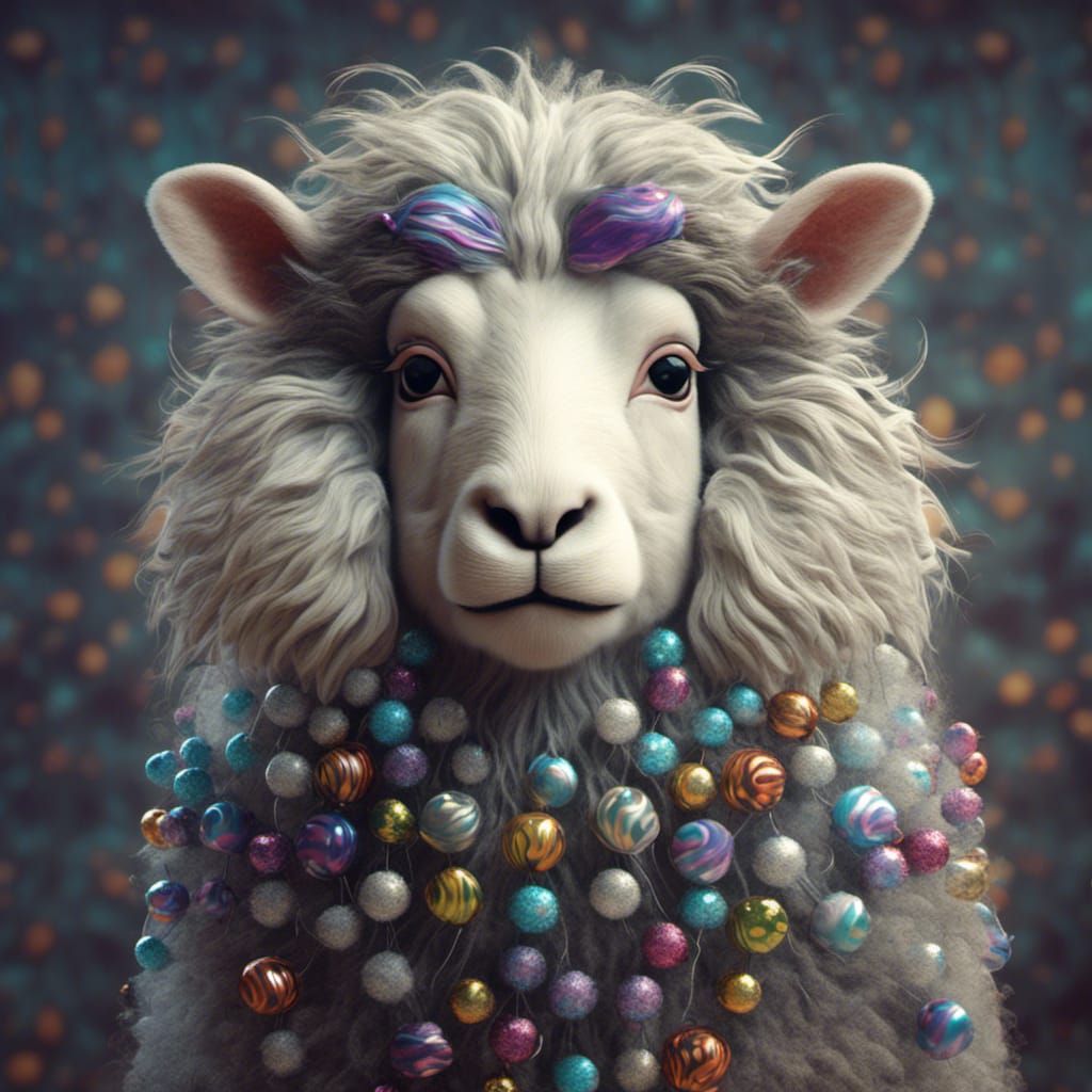 Sheep with Cat Hair in 3D with Surreal Background